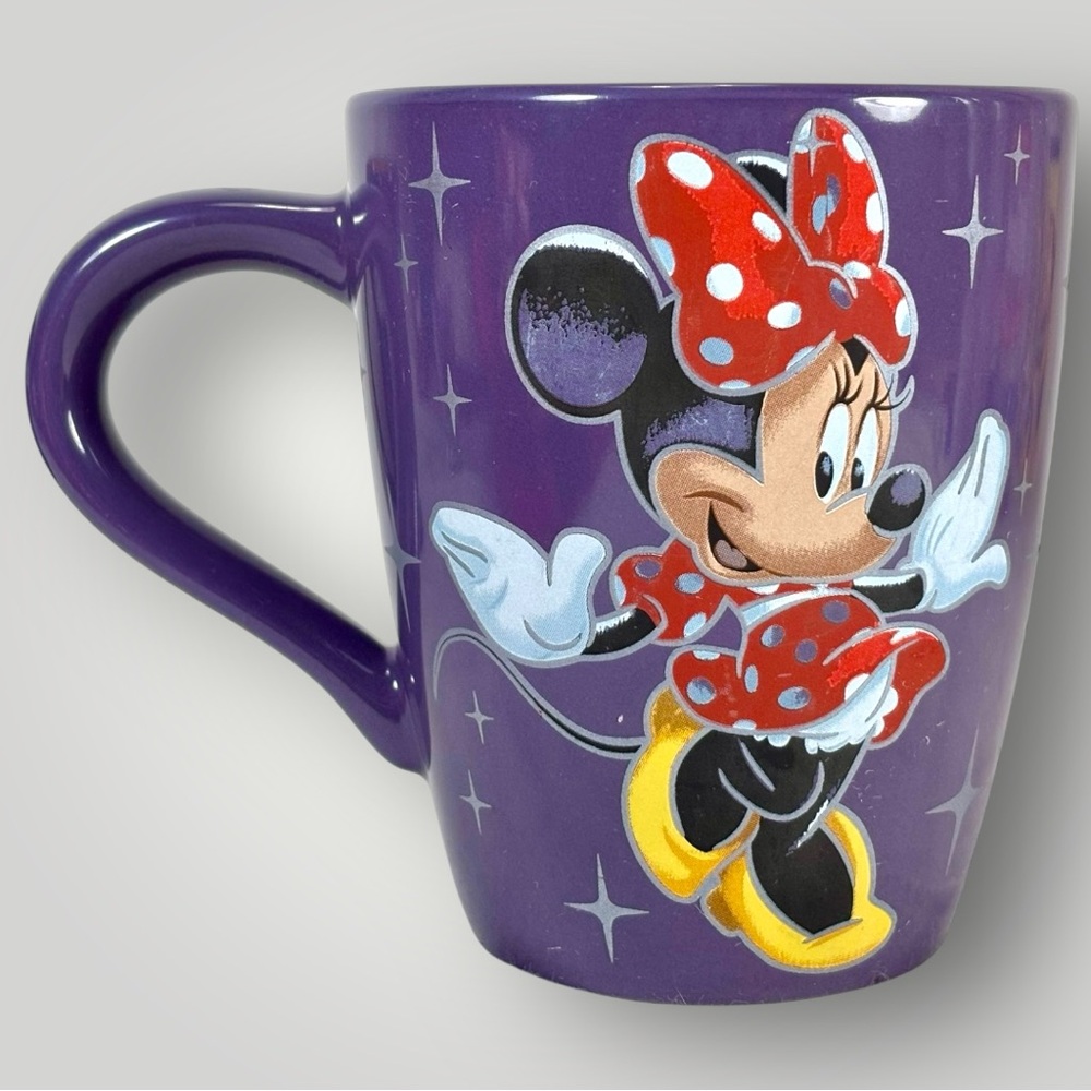 Disney Store 2012 Minnie Mouse Purple Mug 25th Anniversary Stamp Red Interior